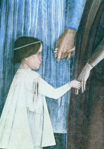 Arrivée du Cardinal Francesco Gonzaga : détail montrant un de ses jeunes frères, de la Camera degli Sposi ou Camera Picta, 1465-74 (détail) - Andrea Mantegna