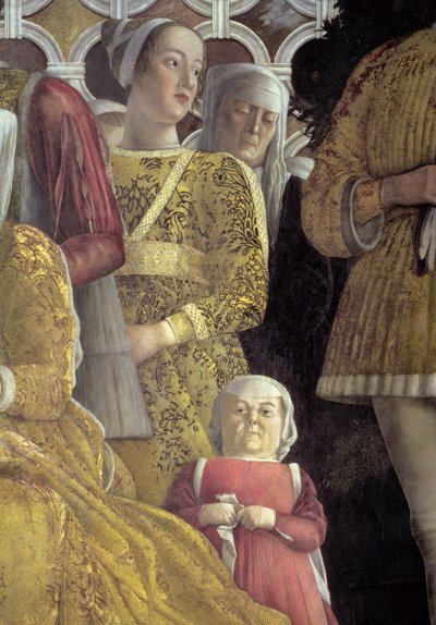Nain et autres courtisans du portrait de groupe de la famille et de la cour de Marchese Ludovico Gonzaga III de Mantoue, de la Camera degli Sposi ou Camera Picta, 1465-74 (détail) - Andrea Mantegna
