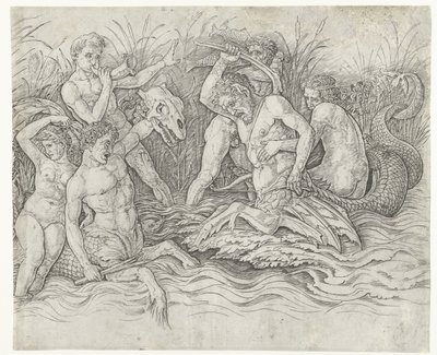 Combat entre tritons avec des néréides sur leur dos (Combat des dieux marins) - Andrea Mantegna