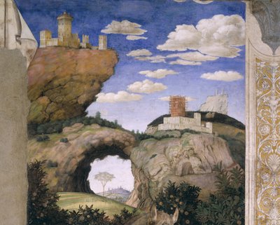 Paysage avec un château, de la Camera degli Sposi ou Camera Picta, 1465-74 - Andrea Mantegna