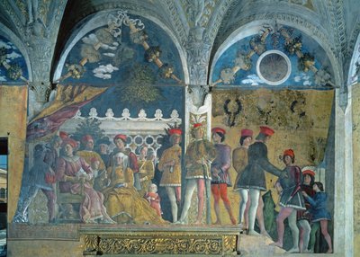 Marquis Ludovico Gonzaga III, sa femme Barbara de Brandebourg, leurs enfants, courtisans et leur chien Rubino, de la Camera degli Sposi ou Camera Picta, 1465-74 - Andrea Mantegna