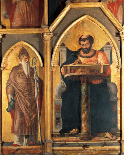 Saint Luc à son bureau et Saint Prosdocimus, (détail) du retable de Saint Luc par Andrea Mantegna - Andrea Mantegna