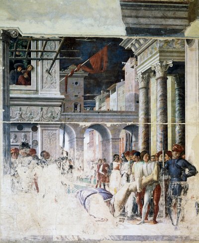 Transport du corps décapité de Saint Christophe, (détail) du Martyre de Saint Christophe - Andrea Mantegna