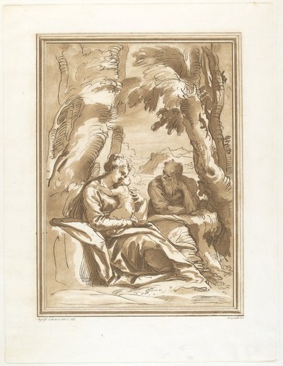 Repos pendant la fuite en Égypte - Andrea Scacciati after Agostino Carracci