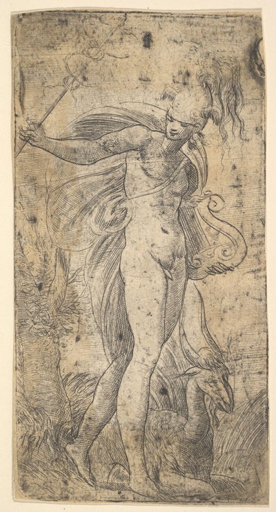 Mercure tenant un caducée dans sa main droite, une lyre dans sa main gauche, vers 1536-40 - Andrea Schiavone