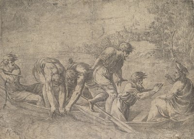 La pêche miraculeuse, Christ à droite accompagné d