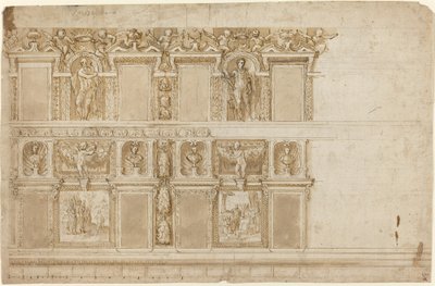 Mur Palatial Orné de Sculptures et de Peintures - Andrea Semino