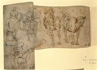 Inv no.38 recto Esquisse de Chevaux, c. 1460-70 - Andrea Verrocchio
