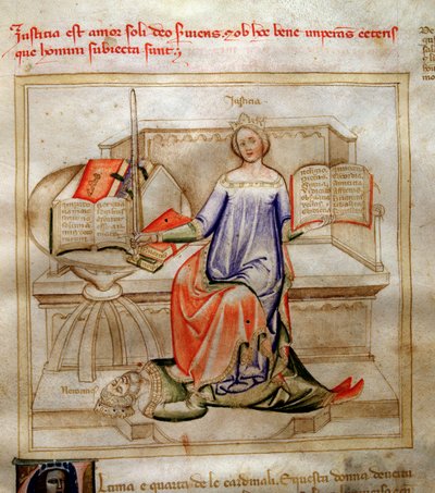 Allégorie de la Justice dans "Chansonne des sept vertus et des sept arts libéraux destinée à Bruzio Visconti" - Andrea de Bartoli