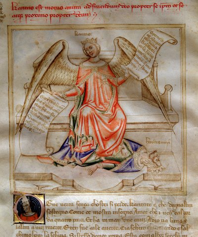 Allégorie de la Charité ailée foulant Hérode le Grand aux pieds dans « Chansonne des sept Vertus et des sept Arts libéraux » - Andrea de Bartoli