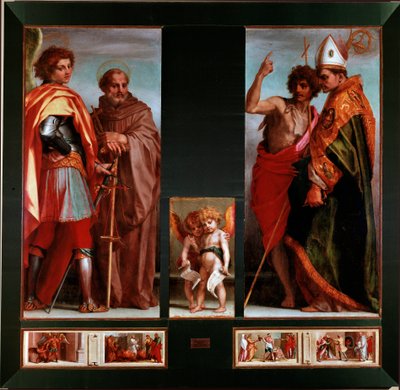 Saints Michel, Jean Gualbert, Jean-Baptiste, Bernardo degli Uberti. Prédelle des Quatre Saints. Peinture d