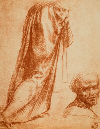 Étude de draperie et portrait masculin; dessin par Andrea del Sarto. Gabinetto dei Disegni e delle Stampe, Galerie des Offices, Florence - Andrea del Sarto