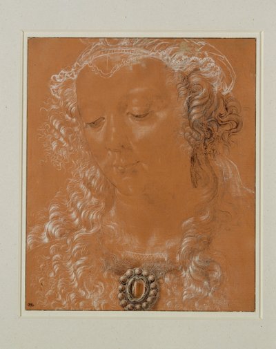 Tete de femme, les yeux baisses, legerement tournee vers la gauche … - Andrea del Verrocchio