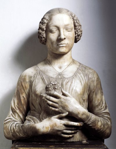 Femme avec un bouquet de fleurs Sculpture en marbre par Andrea di Francesco di Cione dit il Verrocchio (1435-1488) 1475-1480 env. Hauteur 58 cm Florence, Museo Nazionale del Bargello - Andrea del Verrocchio