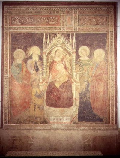 Madone et Enfant avec SS. Elia, Jean-Baptiste, Nicolas et Léonard - Andrea di Bonaiuto (fl.1343 77)