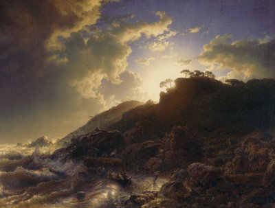 Coucher de soleil après une tempête sur la côte de Sicile - Andreas Achenbach