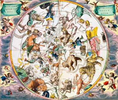 Planisphère céleste montrant les signes du zodiaque - Andreas Cellarius