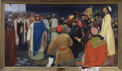 Le prince Gleb Sviatoslavitch tuant un volkhve à un veche à Novgorod - Andrei Petrovich Ryabushkin