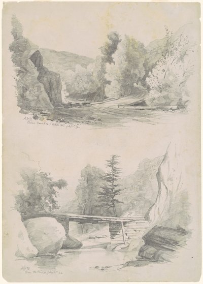 Sous le saut du faon, montagnes Catskill ; et au-dessus du pont - Andrew Fisher Bunner
