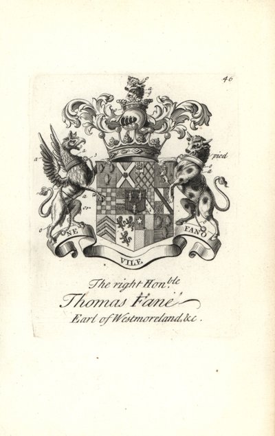 Armoiries et blason du très honorable Thomas Fane, 8e comte de Westmoreland - Andrew Johnston