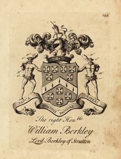 Blason du très honorable William Berkley, Lord Berkley de Stratton, 4e baron Berkeley de Stratton, décédé en 1741 - Andrew Johnston