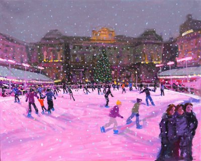 Patinage de Noël, Somerset House avec lumières roses - Andrew Macara