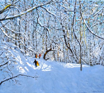 Luges jaunes et oranges, Allestree Park, Derby, 36 x 40, 2018 - Andrew Macara