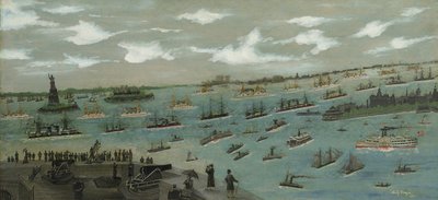 Revue de la flotte des États-Unis dans le port de New York avec la Statue de la Liberté, 1893 - Andrew Meyer