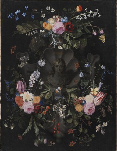 Cartouche avec buste du Christ entouré d