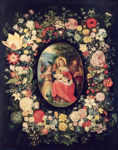 La Sainte Famille encadrée par une guirlande de fleurs - Andries Daniels or Danielsz