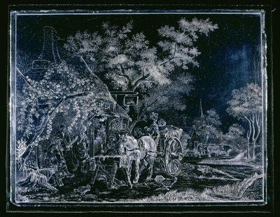 Carreau avec cheval et charrette et quelques figures devant une auberge - Andries Melort