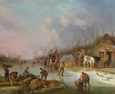 Paysans hollandais sur une rivière gelée - Andries Vermeulen