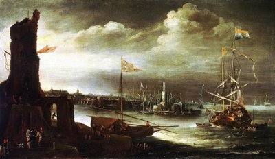 Un navire hollandais ancré devant le port de Gênes (Italie) - Andries van Eertvelt