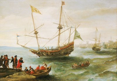 Un Algérien ancré dans un port de Barbarie (nom donné à la côte nord-africaine, du 16e au 19e siècle par les Européens). Peinture à l