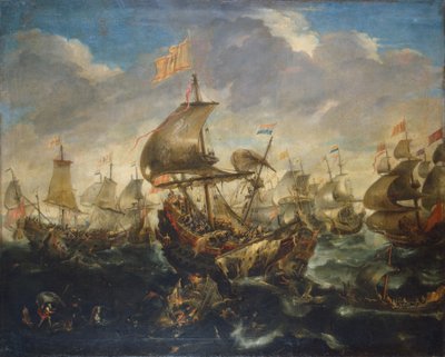 Bataille entre la flotte espagnole et la flotte néerlandaise en mai 1573, lors du siège de Haarlem - Andries van Eertvelt