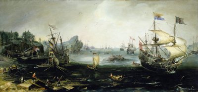 Navires néerlandais chargeant une cargaison de bois dans un fjord scandinave - Andries van Eertvelt