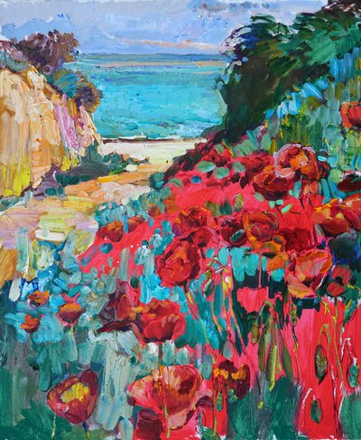 Vue sur la côte avec des coquelicots rouges - Andrii Kutsachenko