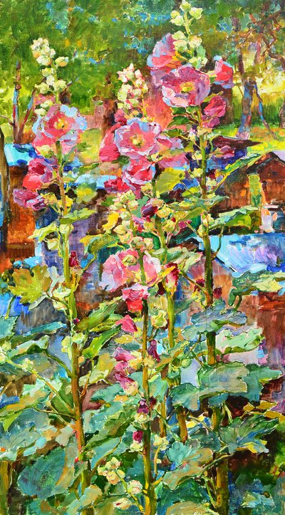 Un jardin de roses trémières aux couleurs éclatantes - Andrii Kutsachenko
