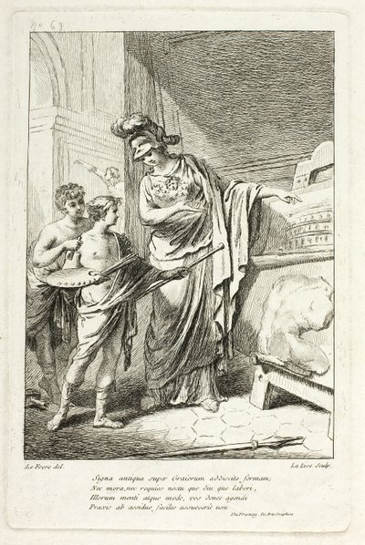 Minerva enseignant à un jeune artiste, illustration pour le Catalogue historique du Cabinet par Mariette - Ange Laurent de Lalive de Jully