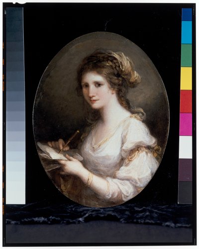 Présumé autoportrait sous les traits de la poésie, en robe blanche, tenant une plume et du papier - Angelica Kauffman