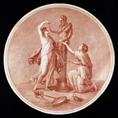 Nymphes ornant une statue de Pan, gravé par William Wynne Ryland, 1776 - Angelica after Kauffmann