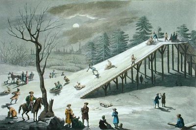 Glissade de neige dans un parc public russe, début du 19e siècle - Angelo Biasioli