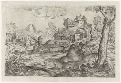 Paysage avec rivière et château - Angelo Falconetto (attributed to)