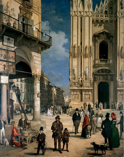 Marché de Figini à Milan (détail) - Angelo Inganni