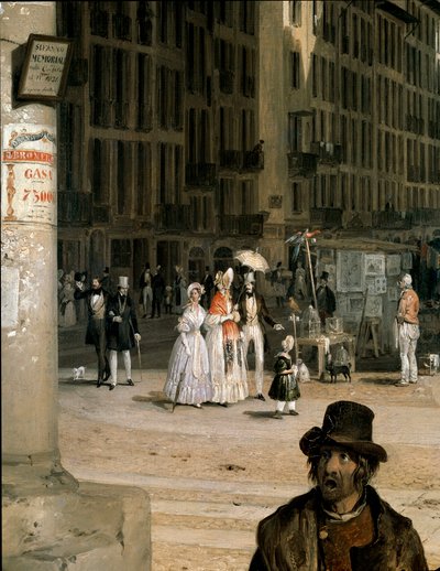 Marche de Figini à Milan (Piazza del Duomo avec un coin du Coperto dei Figini) (détail) - Angelo Inganni