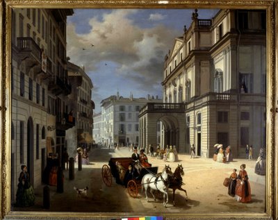 Représentation de la Piazza della Scala à Milan par Angelo Inganni. 19ème siècle. Pinacoteca di Brera, Milan - Angelo Inganni