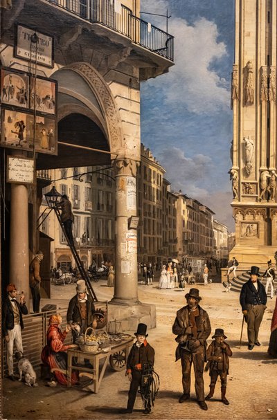 Vue du Duomo avec le Coperto de Figini (détail) - Angelo Inganni