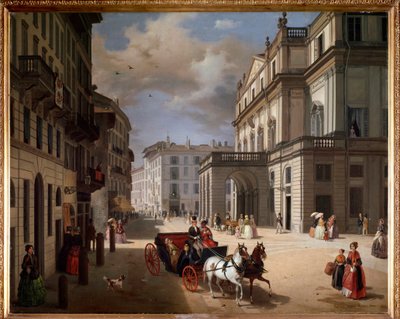 Vue de la place du Teatro alla Scala, Milan - Angelo Inganni