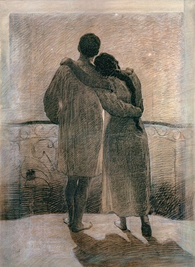 Jeune couple, panneau central du triptyque Rêve et Réalité, 1905 - Angelo Morbelli