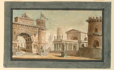 Décor de scène, groupe de bâtiments près du port - Angelo Toselli